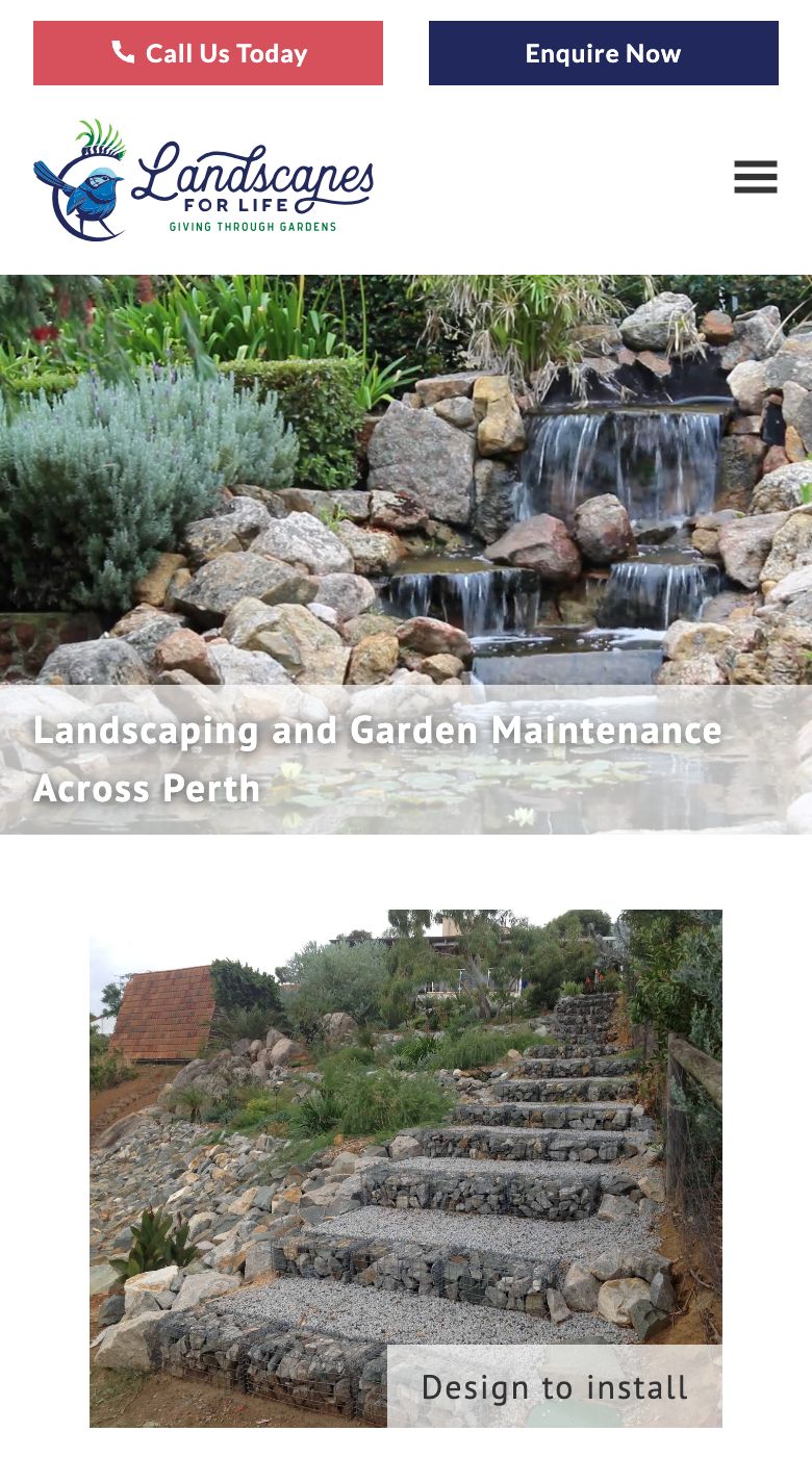 The waterfall video at the top of the Landscapes For Life homepage